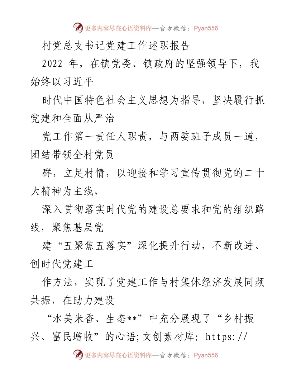 [发言] 村党总支书记述职 - 2022年党建工作述职报告：推动乡村振兴与集体经济发展.docx_第1页