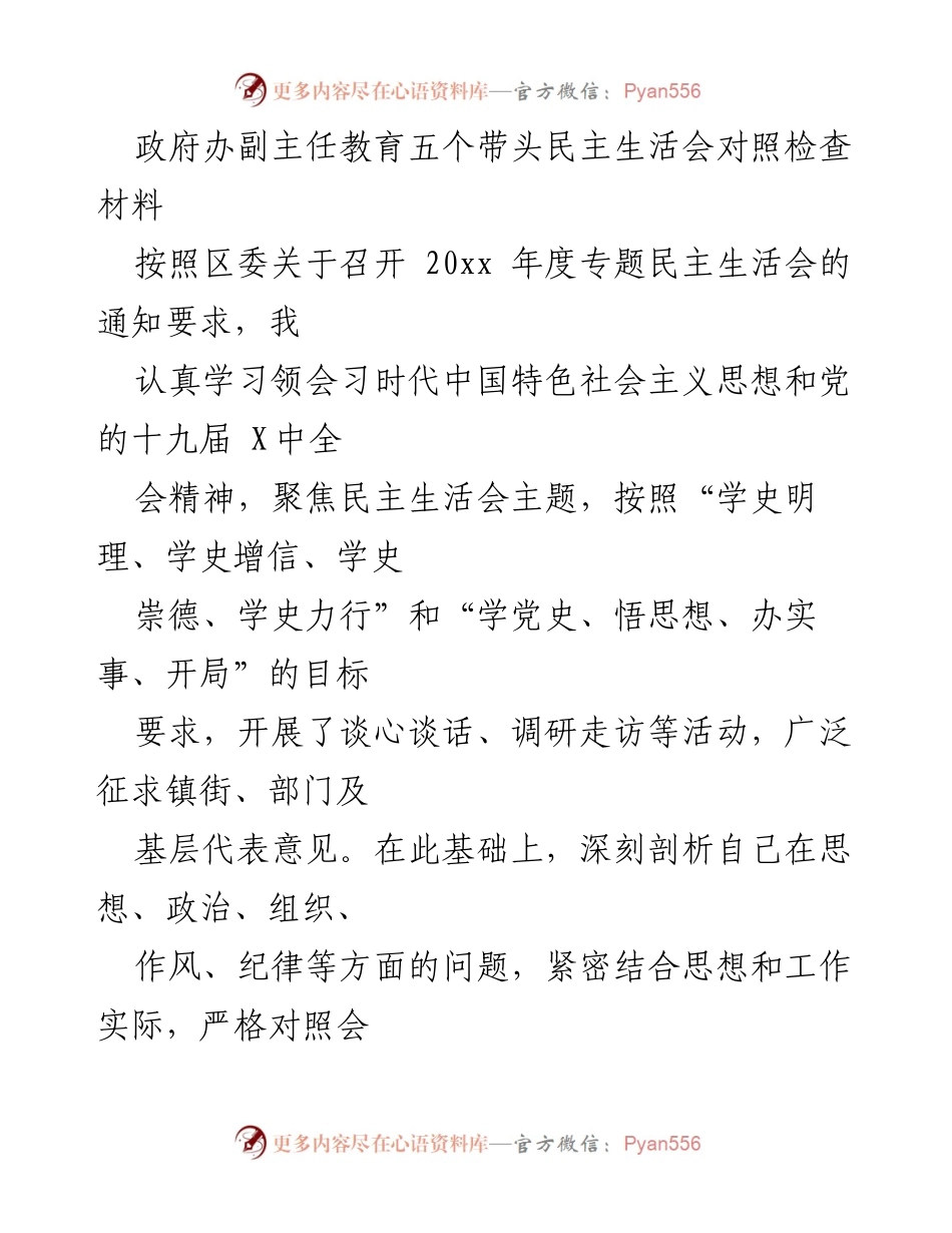 [发言] 民主生活会 - 政府办副主任年度民主生活会对照检查汇报.docx_第1页