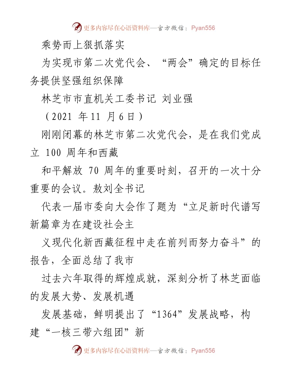 [发言] 林芝市第二次党代会 - 乘势而上狠抓落实，推动林芝发展新篇章.docx_第1页