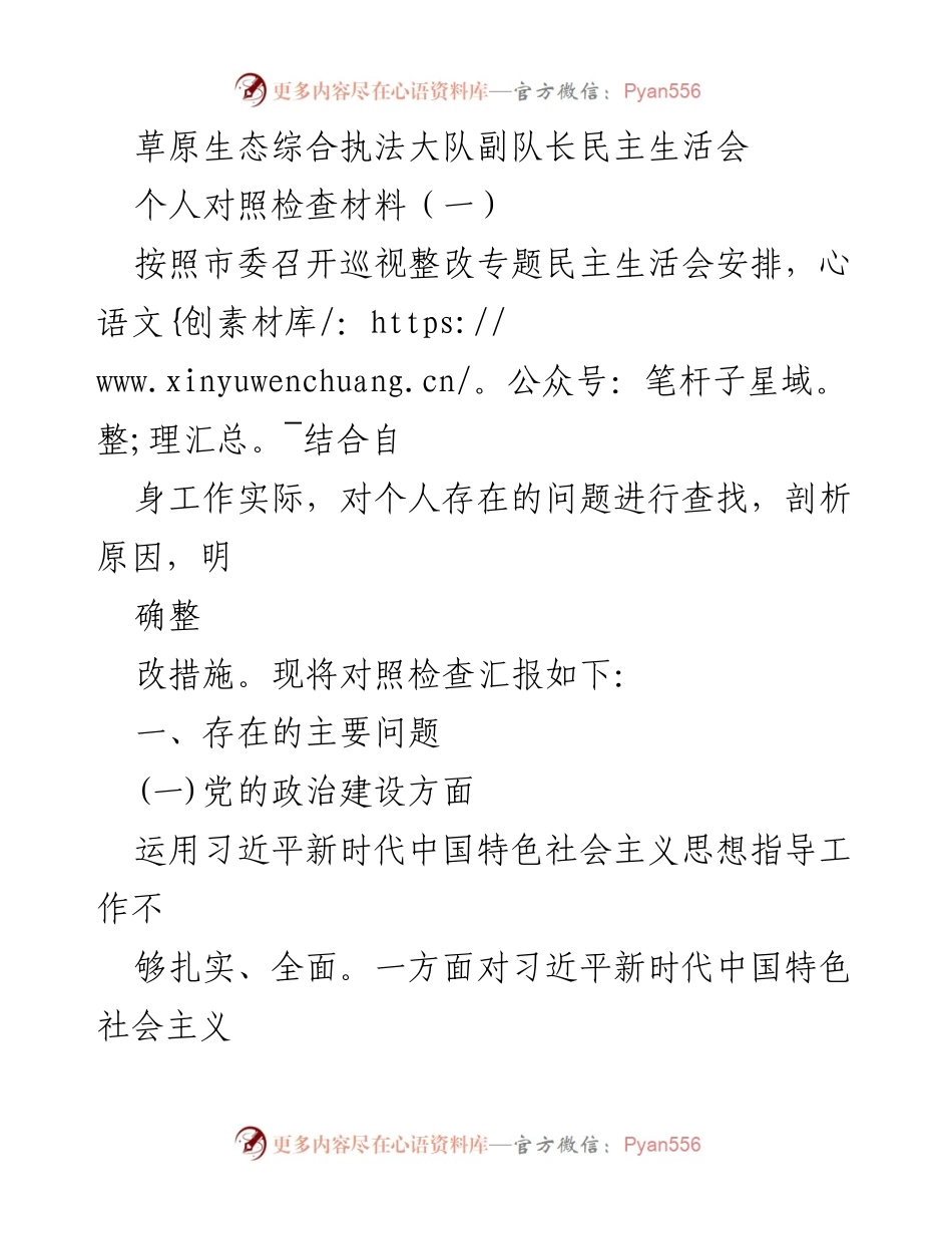[发言] 民主生活会 - 个人对照检查材料及整改措施总结.docx_第1页