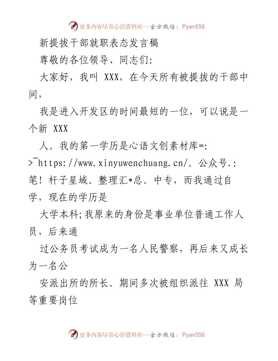 [发言] 新提拔干部就职 - 新任职干部表态发言稿.docx_第1页