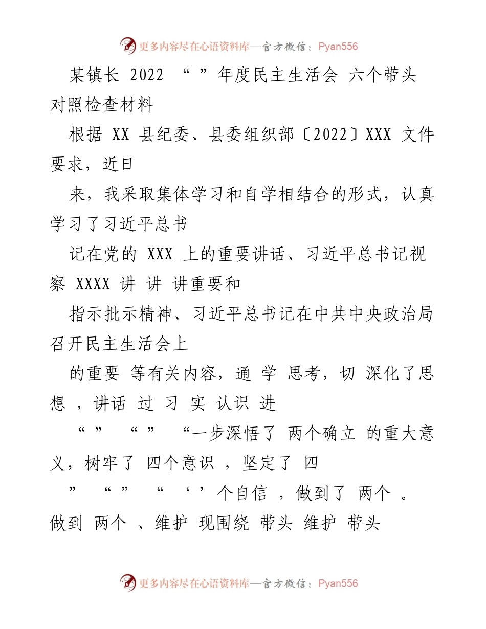 [发言] 民主生活会 - 2022年度民主生活会对照检查材料总结_9.docx_第1页