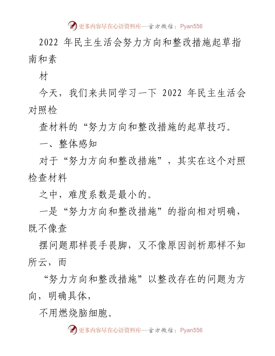 [发言] 民主生活会 - 2022年民主生活会整改措施起草指南.docx_第1页