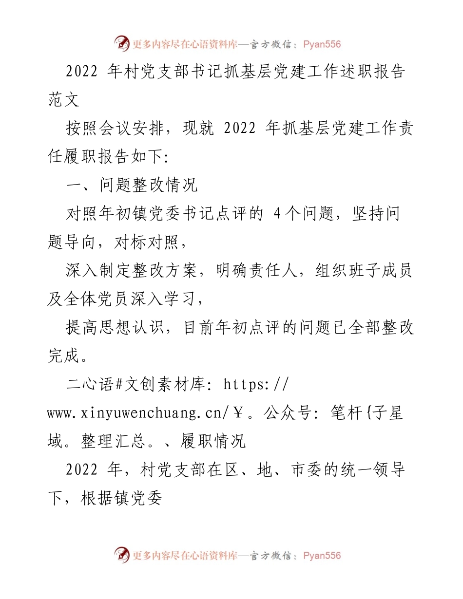 [发言] 村党支部述职会议 - 2022年村党支部书记抓基层党建工作述职报告.docx_第1页