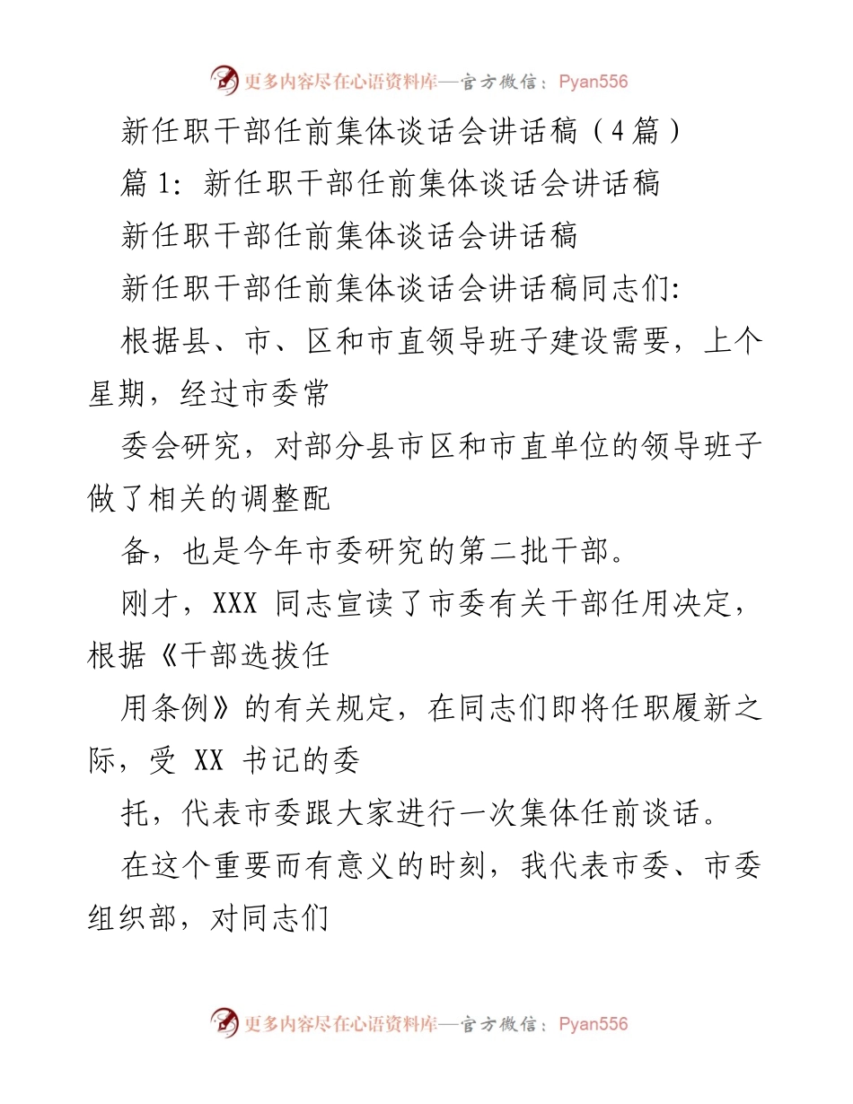 [发言] 新任职干部任前集体谈话会 - 新任职干部的责任与期望.docx_第1页