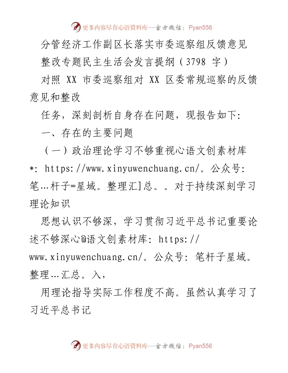 [发言] 整改专题民主生活会 - 深刻剖析经济工作中的不足与整改措施.docx_第1页