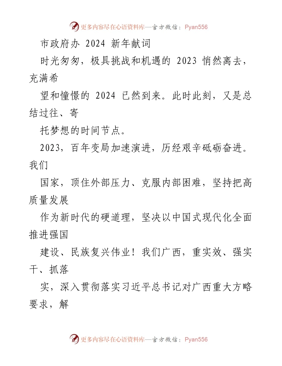 [发言] 新年庆祝 - 市政府办2024新年献词：总结与展望.docx_第1页