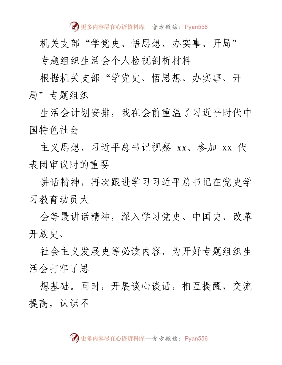[发言] 机关支部专题组织生活会 - 个人检视剖析材料总结.docx_第1页
