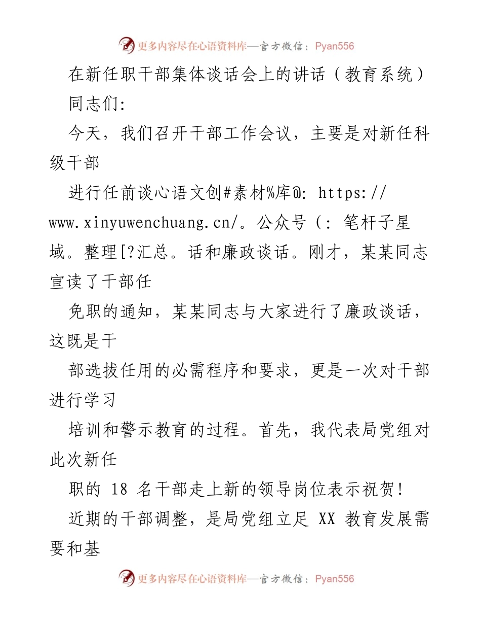 [发言] 新任职干部集体谈话会 - 新任职干部的职责与使命教育讲话.docx_第1页
