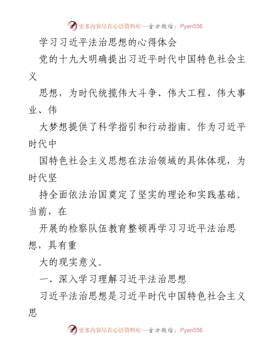 [发言] 检察队伍教育整顿 - 深入学习与贯彻习近平法治思想的重要性.docx_第1页