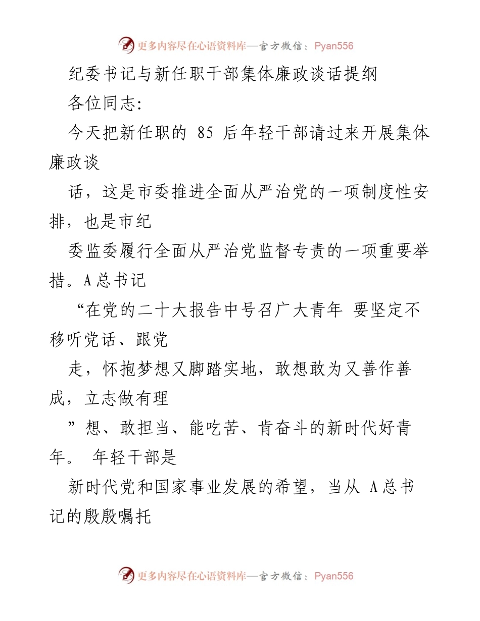 [发言] 新任职干部集体廉政谈话 - 新时代年轻干部的政治忠诚与担当.docx_第1页