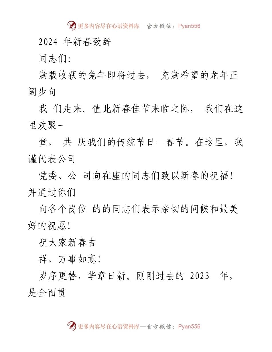 [发言] 新春庆祝 - 2024年新春致辞与工作回顾.docx_第1页