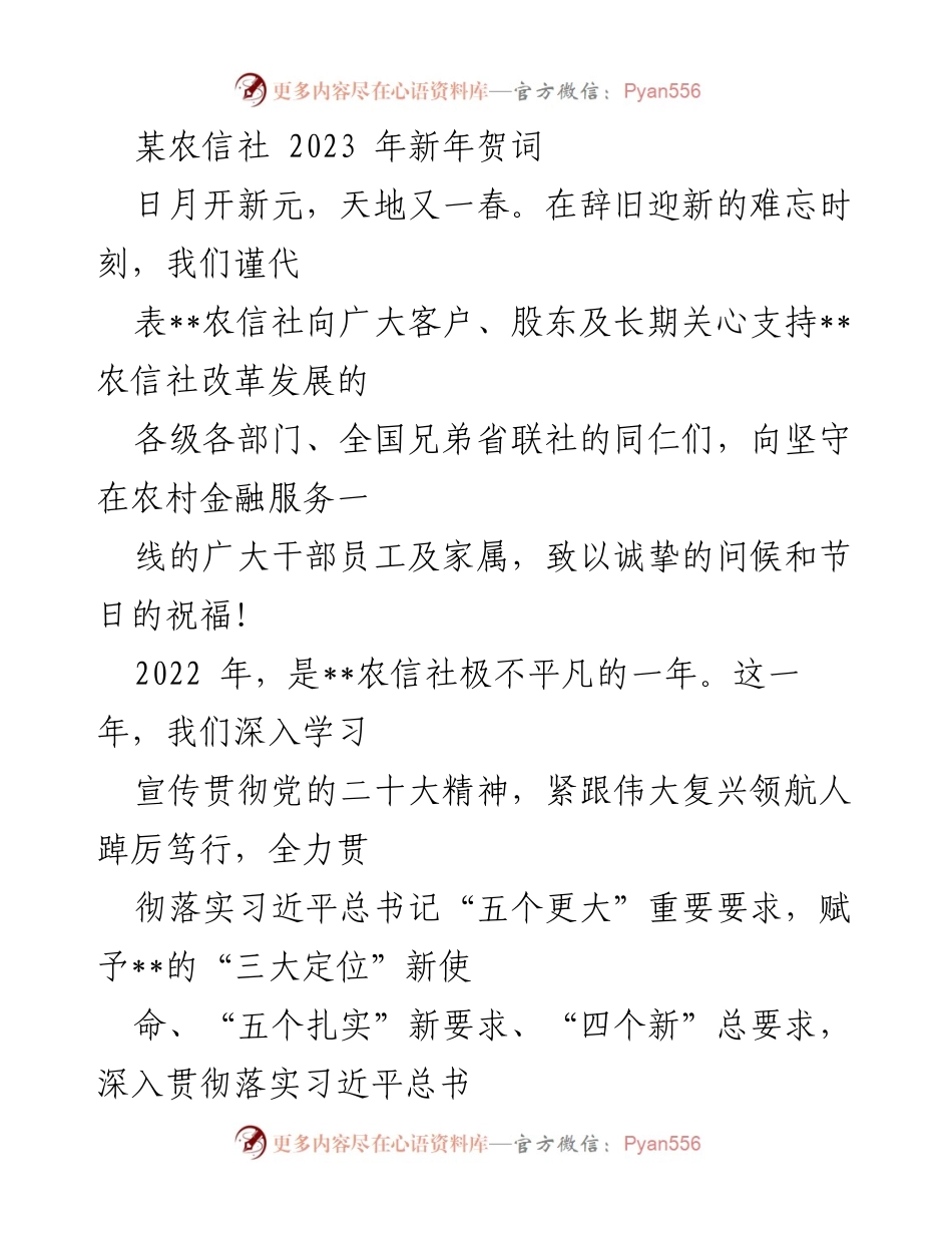 [发言] 新年贺词 - 2023年新年贺词：致敬农信社的成就与未来展望.docx_第1页