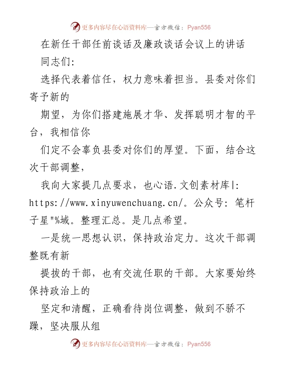 [发言] 新任干部任前谈话会议 - 新任干部的期望与要求.docx_第1页