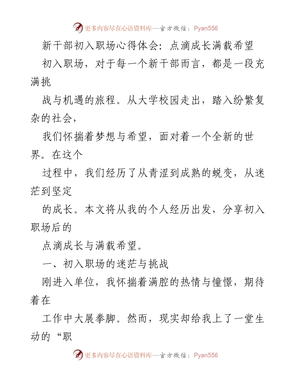 [发言] 新干部入职分享会 - 初入职场的迷茫与成长心得.docx_第1页