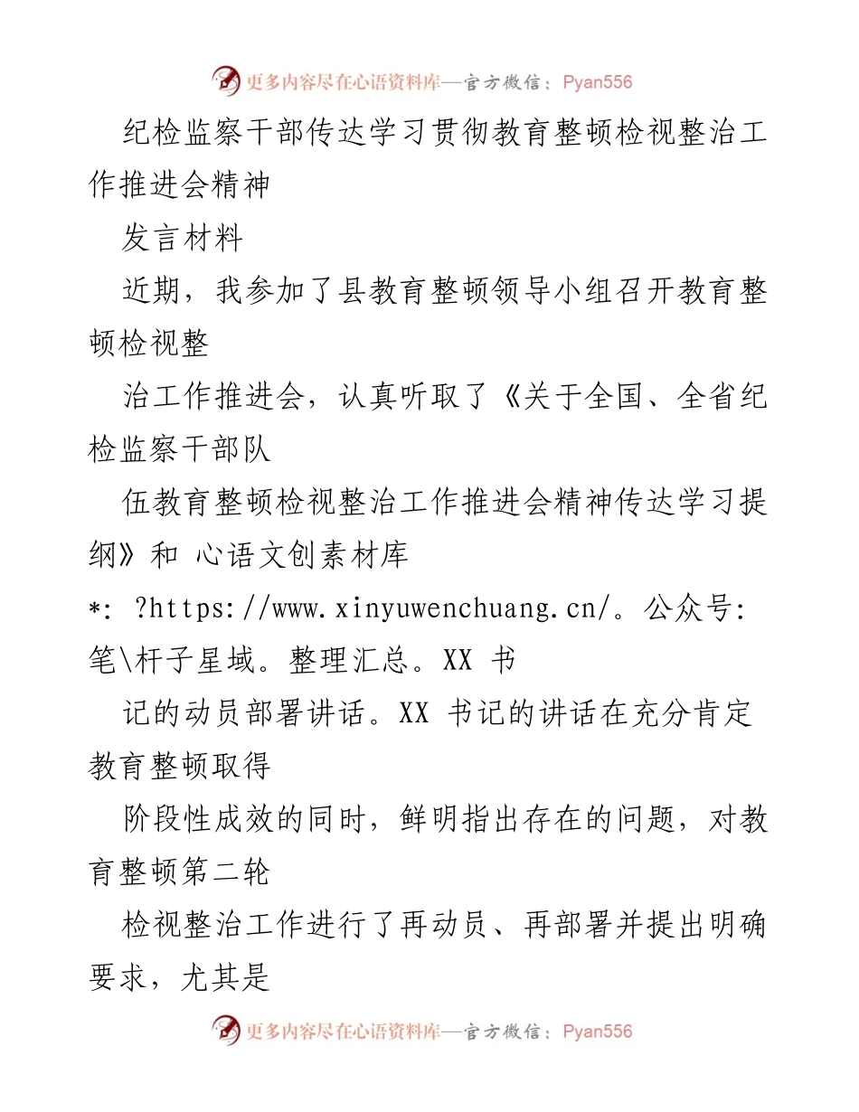 [发言] 教育整顿工作推进会 - 深入学习贯彻教育整顿检视整治工作精神.docx_第1页