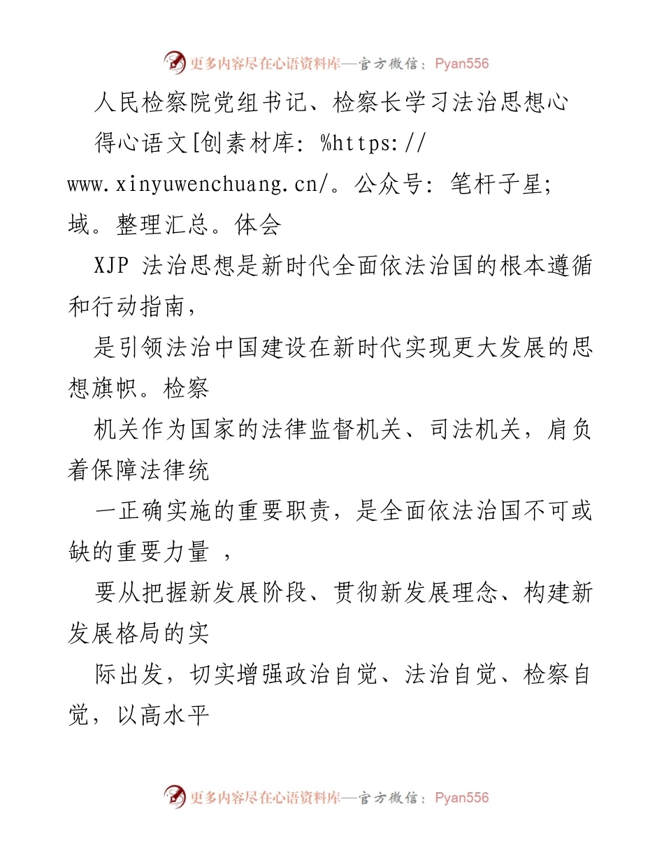 [发言] 检察机关学习会 - 深入学习XJP法治思想，推动检察工作高质量发展.docx_第1页