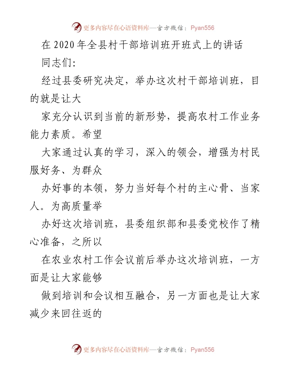 [发言] 村干部培训班开班式 - 提高政治站位，增强村干部服务能力的重要性.docx_第1页