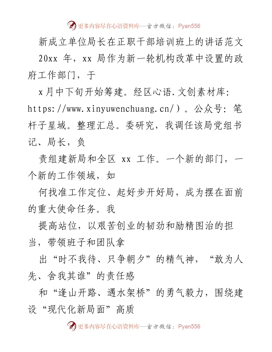 [发言] 正职干部培训班 - 新局长在干部培训班上的使命与责任.docx_第1页