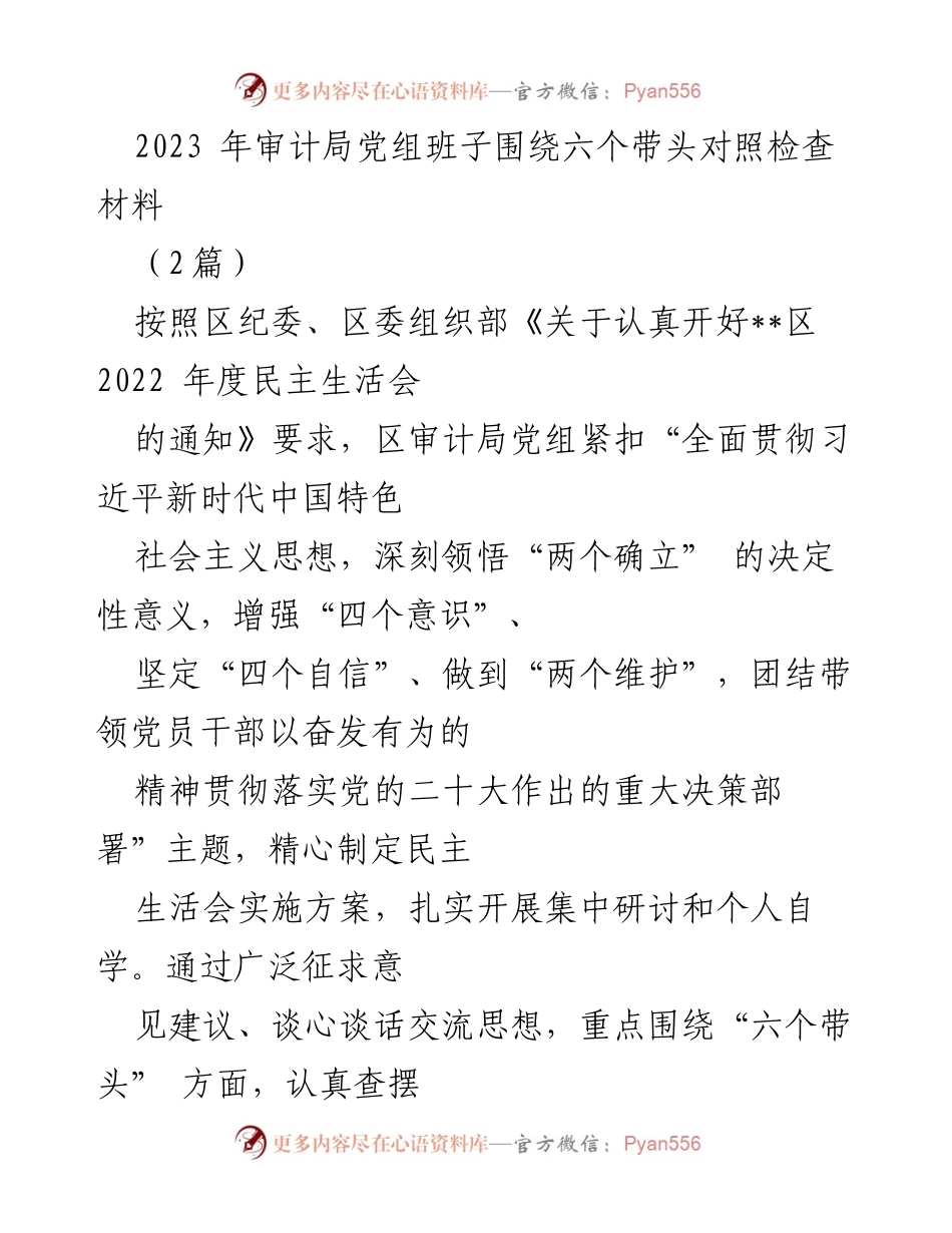 [发言] 民主生活会 - 2023年审计局党组班子对照检查及整改落实情况报告_1.docx_第1页