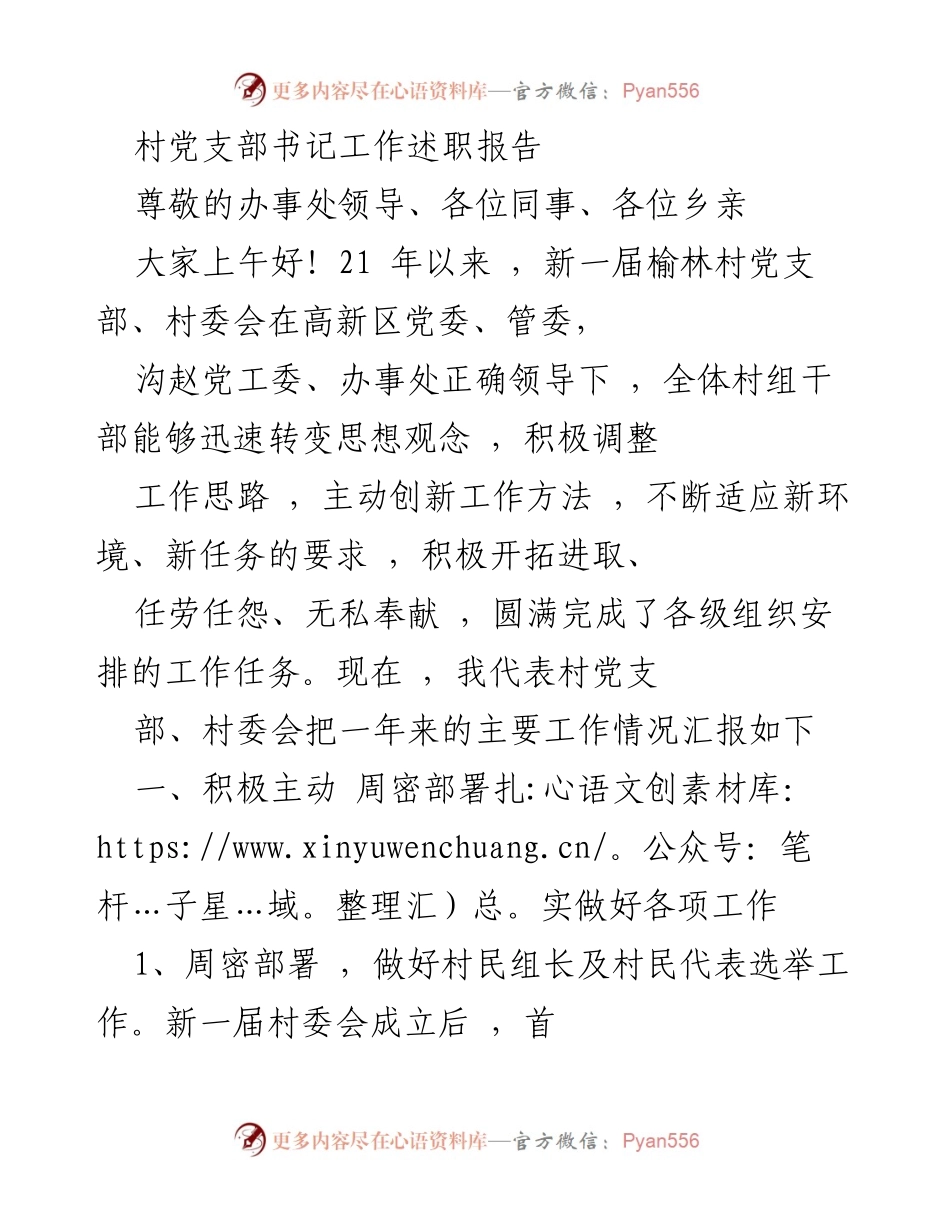 [发言] 村党支部述职会议 - 村党支部书记年度工作述职报告.docx_第1页