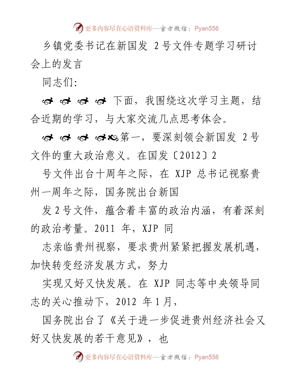 [发言] 新国发2号文件专题学习研讨会 - 深刻领会新国发2号文件的政治意义与责任.docx_第1页