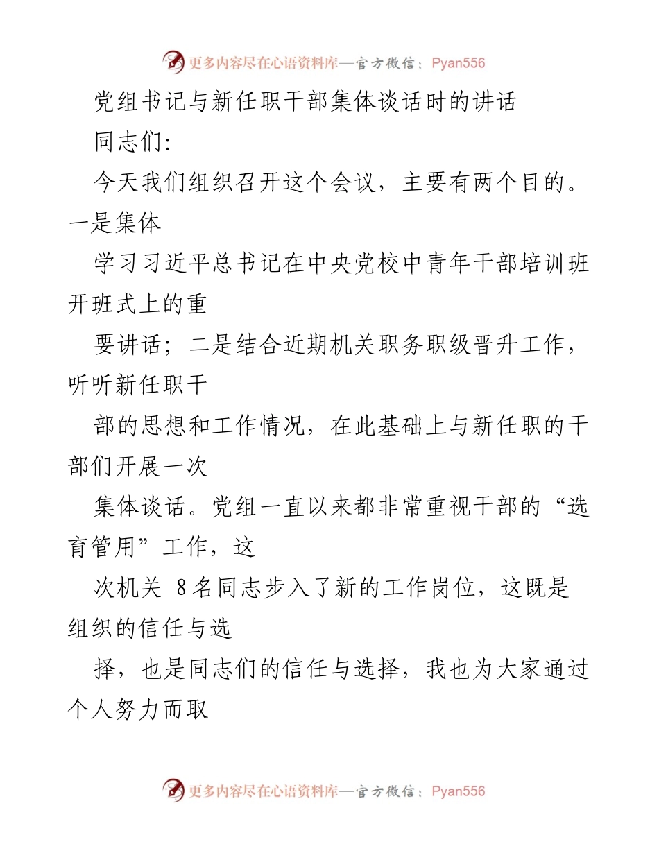 [发言] 新任职干部集体谈话 - 强调政治能力与忠诚的重要性.docx_第1页