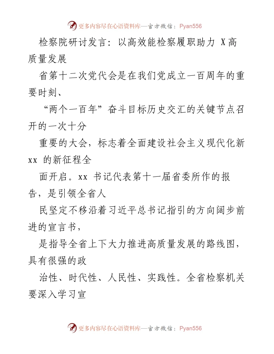 [发言] 检察院研讨会 - 高效能检察助力高质量发展新征程.docx_第1页