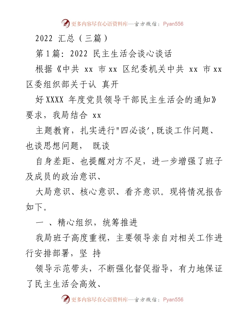 [发言] 民主生活会 - 2022年度民主生活会总结报告.docx_第1页
