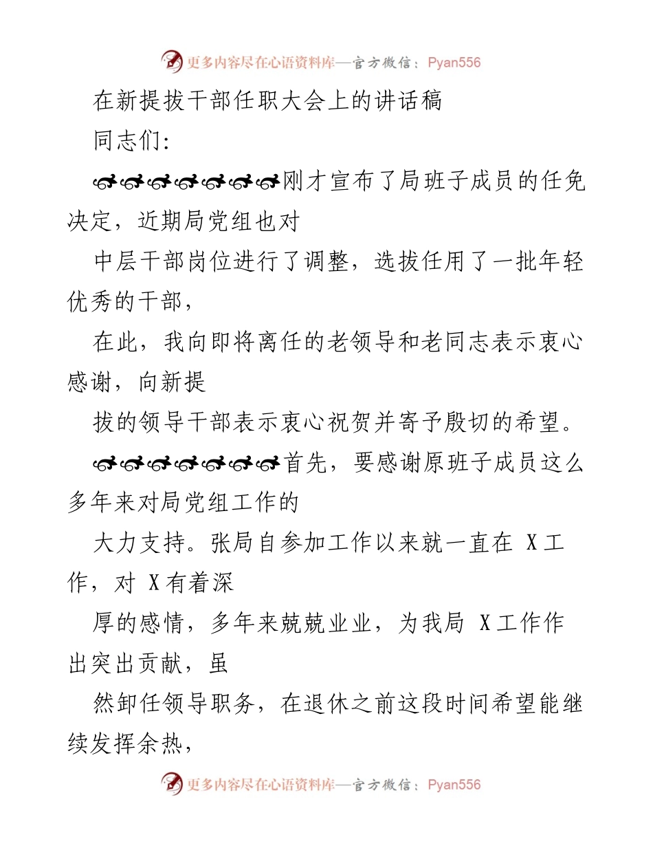 [发言] 新提拔干部任职大会 - 新干部任职寄语与工作期望.docx_第1页