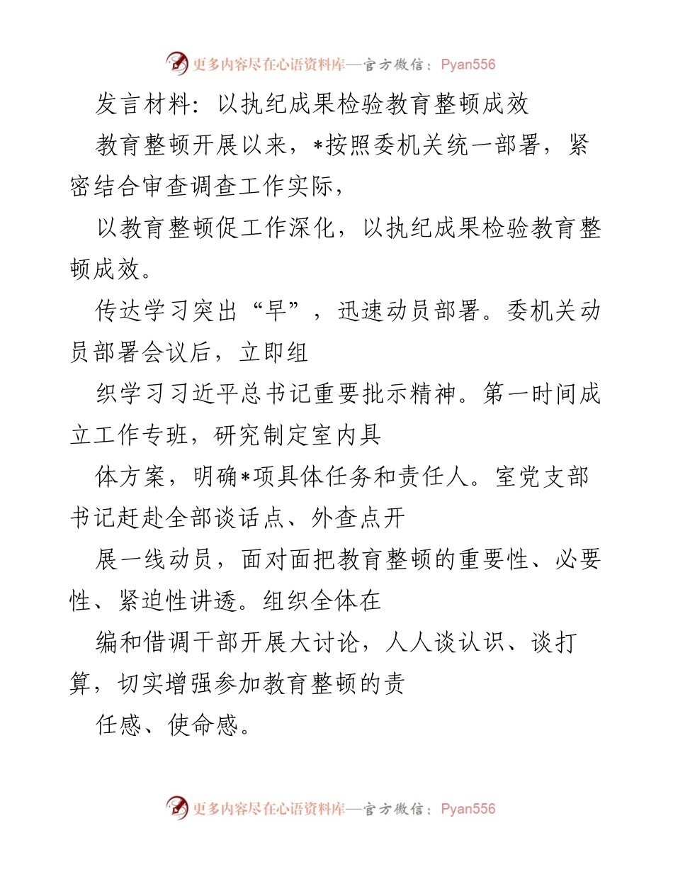 [发言] 教育整顿总结会议 - 以执纪成果检验教育整顿成效.docx_第1页