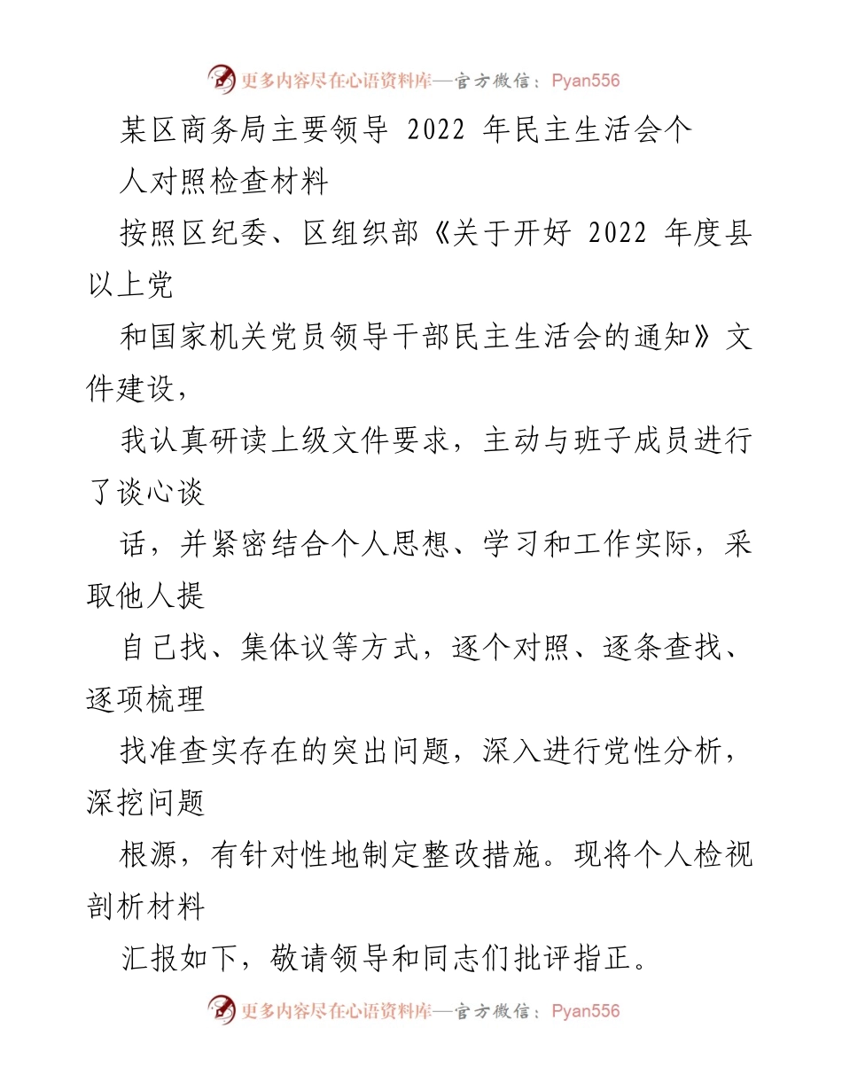 [发言] 民主生活会 - 2022年度民主生活会个人对照检查材料分析.docx_第1页