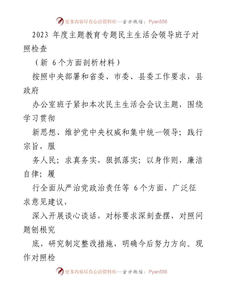 [发言] 民主生活会 - 2023年度主题教育专题民主生活会领导班子对照检查报告.docx_第1页