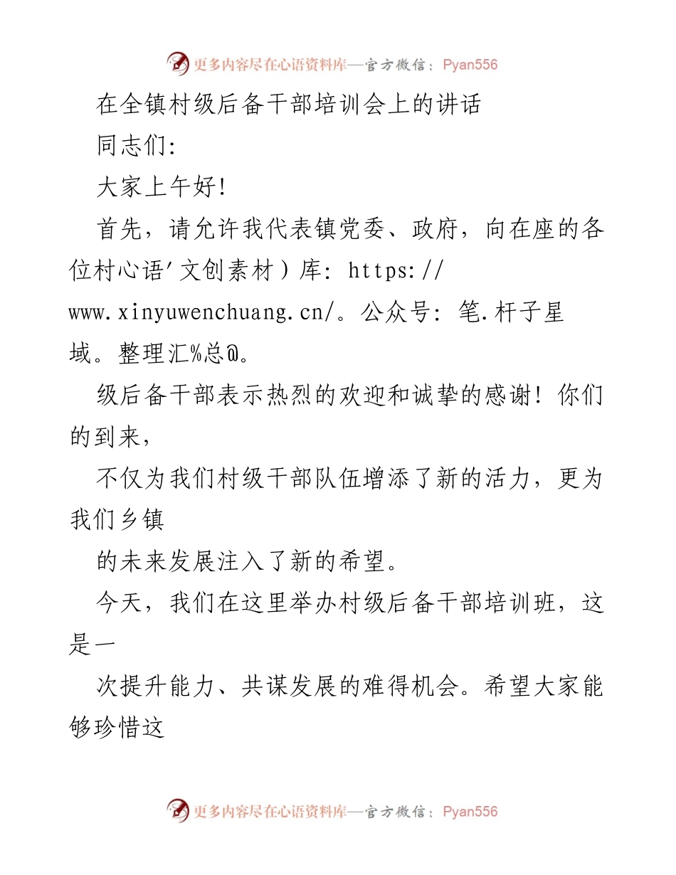 [发言] 村级后备干部培训会 - 村级后备干部的责任与使命.docx_第1页