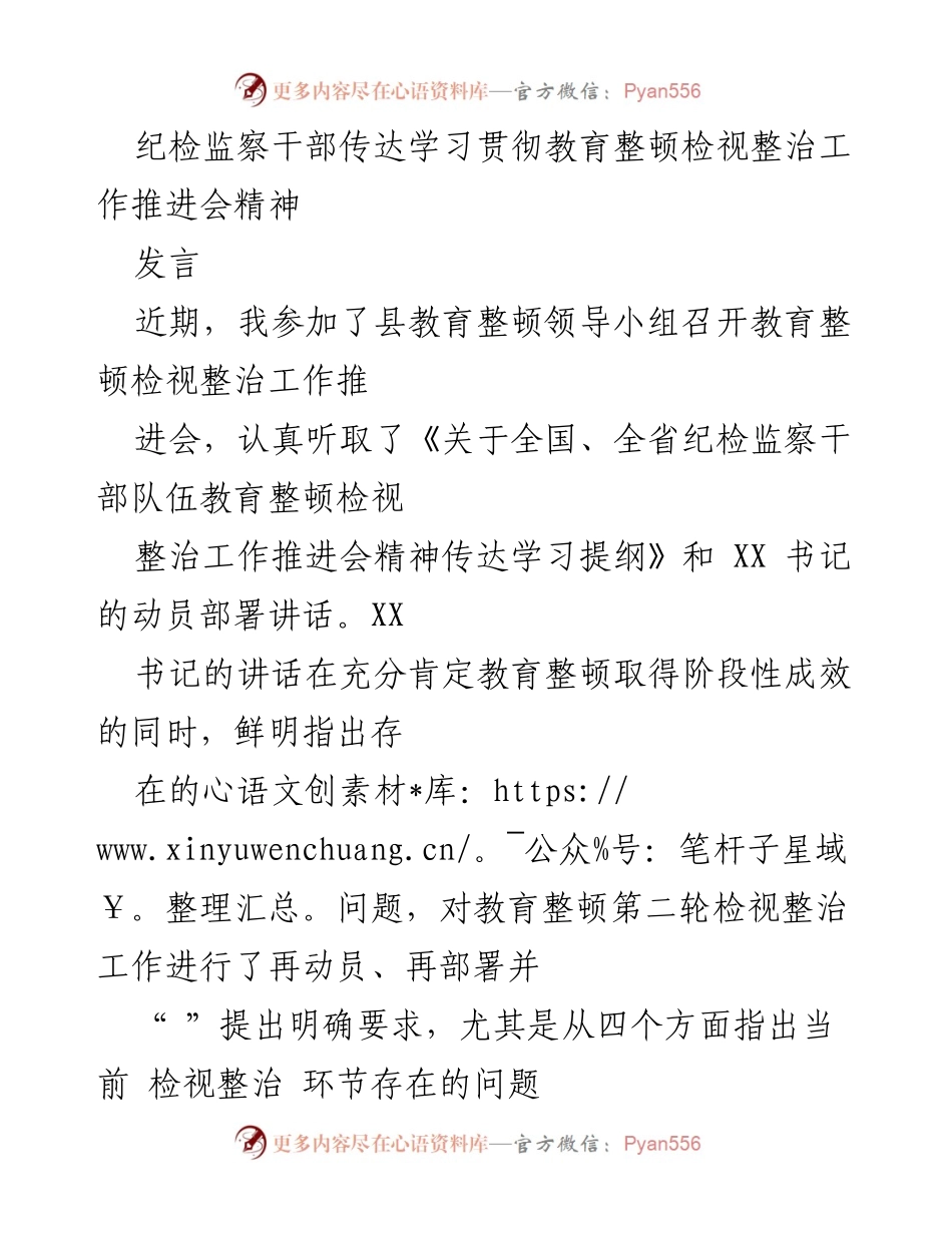 [发言] 教育整顿工作推进会 - 深化纪检监察干部教育整顿的决心与措施.docx_第1页