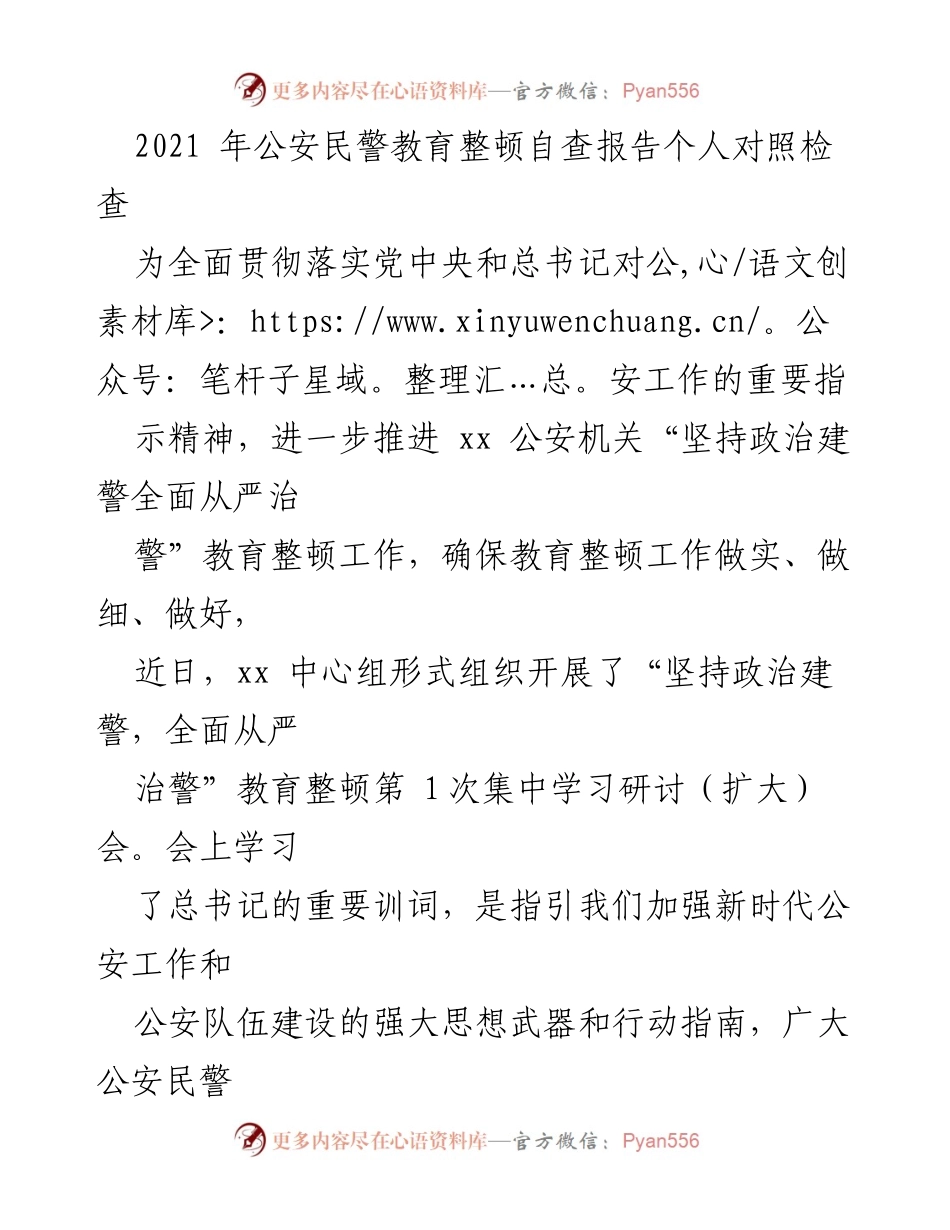 [发言] 教育整顿会议 - 公安民警教育整顿自查报告及问题反思.docx_第1页