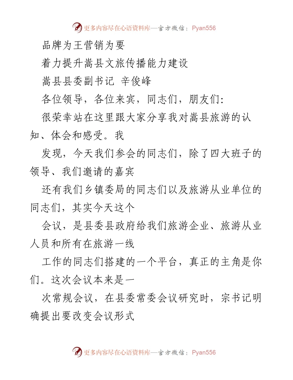 [发言] 旅游推广大会 - 嵩县文化旅游3.0时代的机遇与挑战.docx_第1页