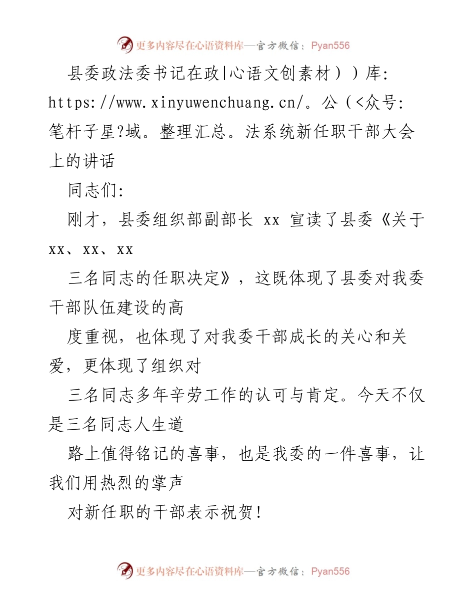 [发言] 新任职干部大会 - 加强政治忠诚与业务能力，推动政法工作新发展.docx_第1页