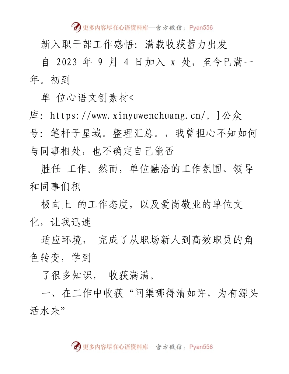 [发言] 新入职干部总结 - 新入职干部的成长与收获之路.docx_第1页