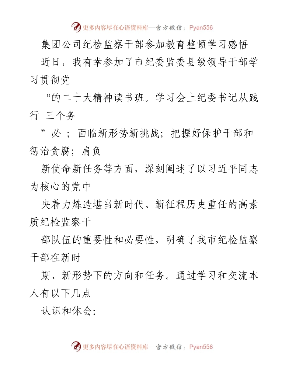 [发言] 教育整顿学习班 - 提升纪检监察干部素质，践行全面从严治党.docx_第1页