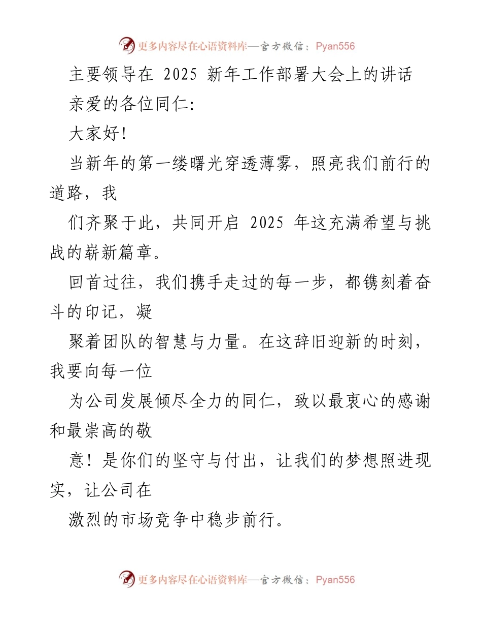 [发言] 新年工作部署大会 - 2025年工作展望与发展战略部署.docx_第1页