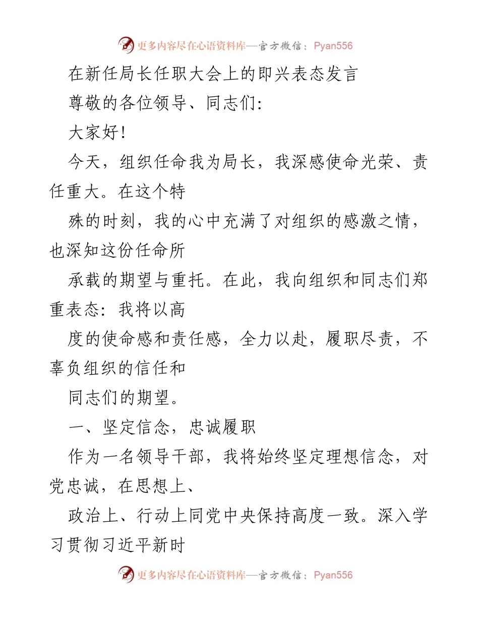 [发言] 新任局长任职大会 - 新局长的使命与承诺.docx_第1页