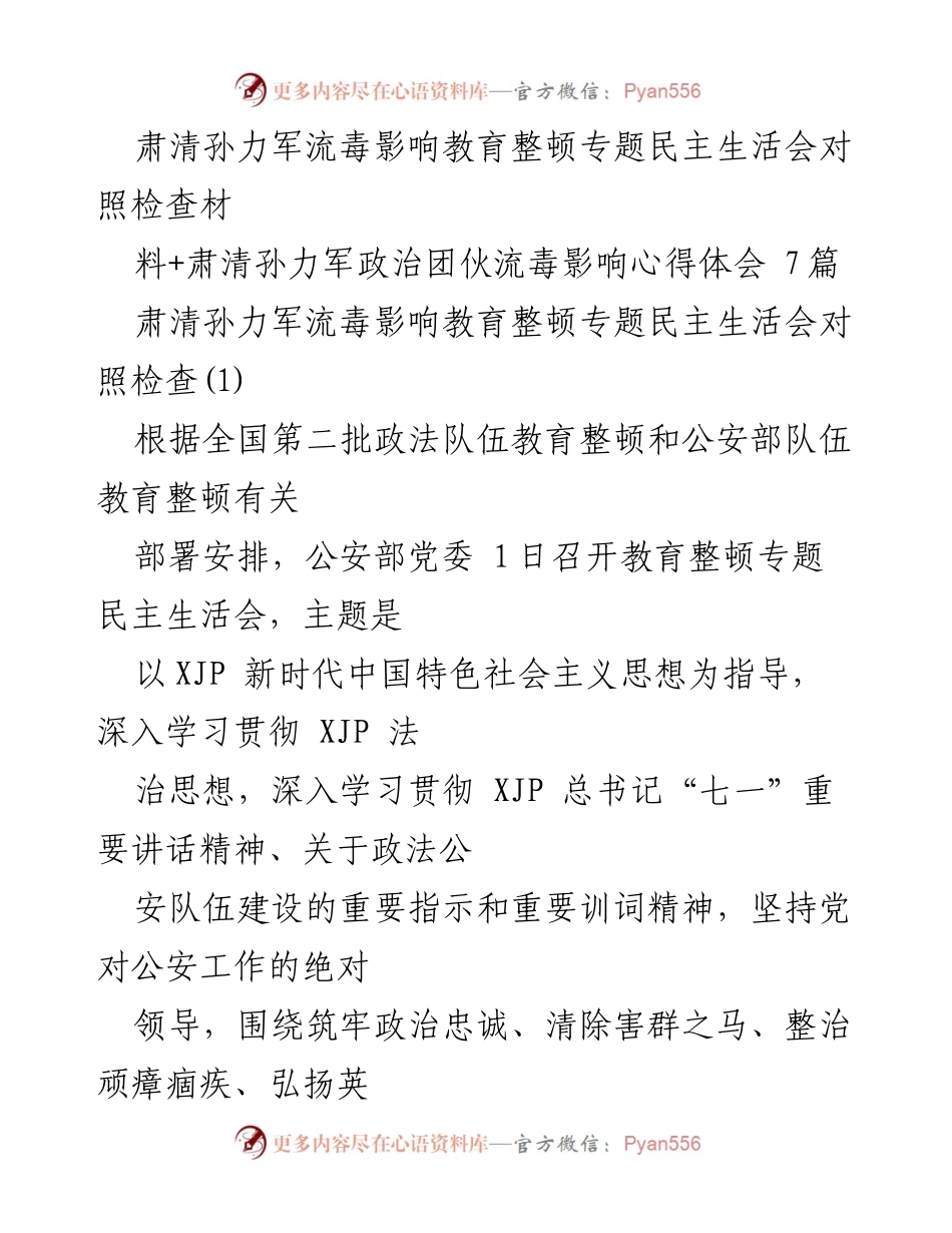 [发言] 教育整顿专题民主生活会 - 深入学习贯彻新时代中国特色社会主义思想，肃清孙力军流毒影响.docx_第1页