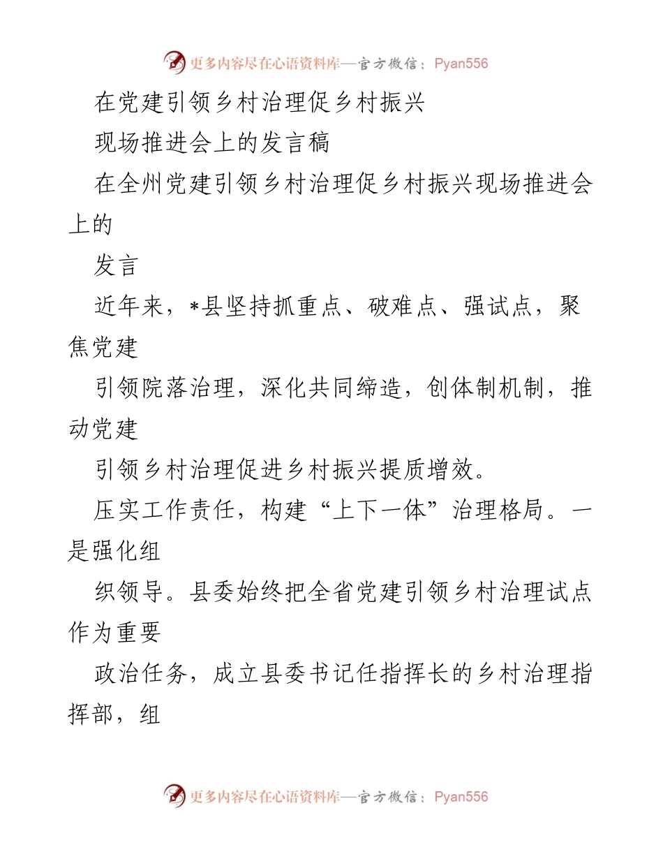 [发言] 现场推进会 - 党建引领乡村治理助力乡村振兴的实践与探索.docx_第1页