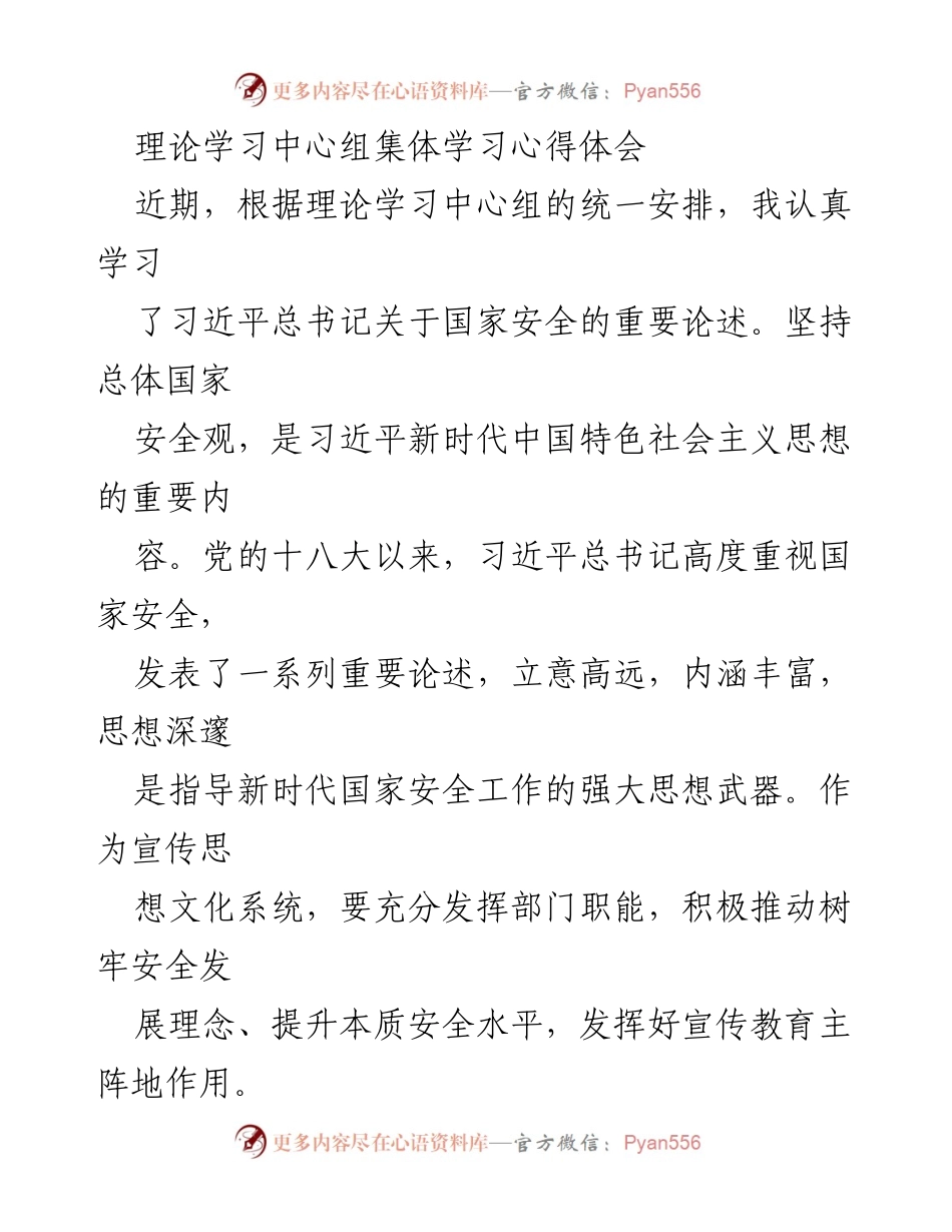 [发言] 理论学习中心组 - 深化国家安全观，提升安全生产意识.docx_第1页
