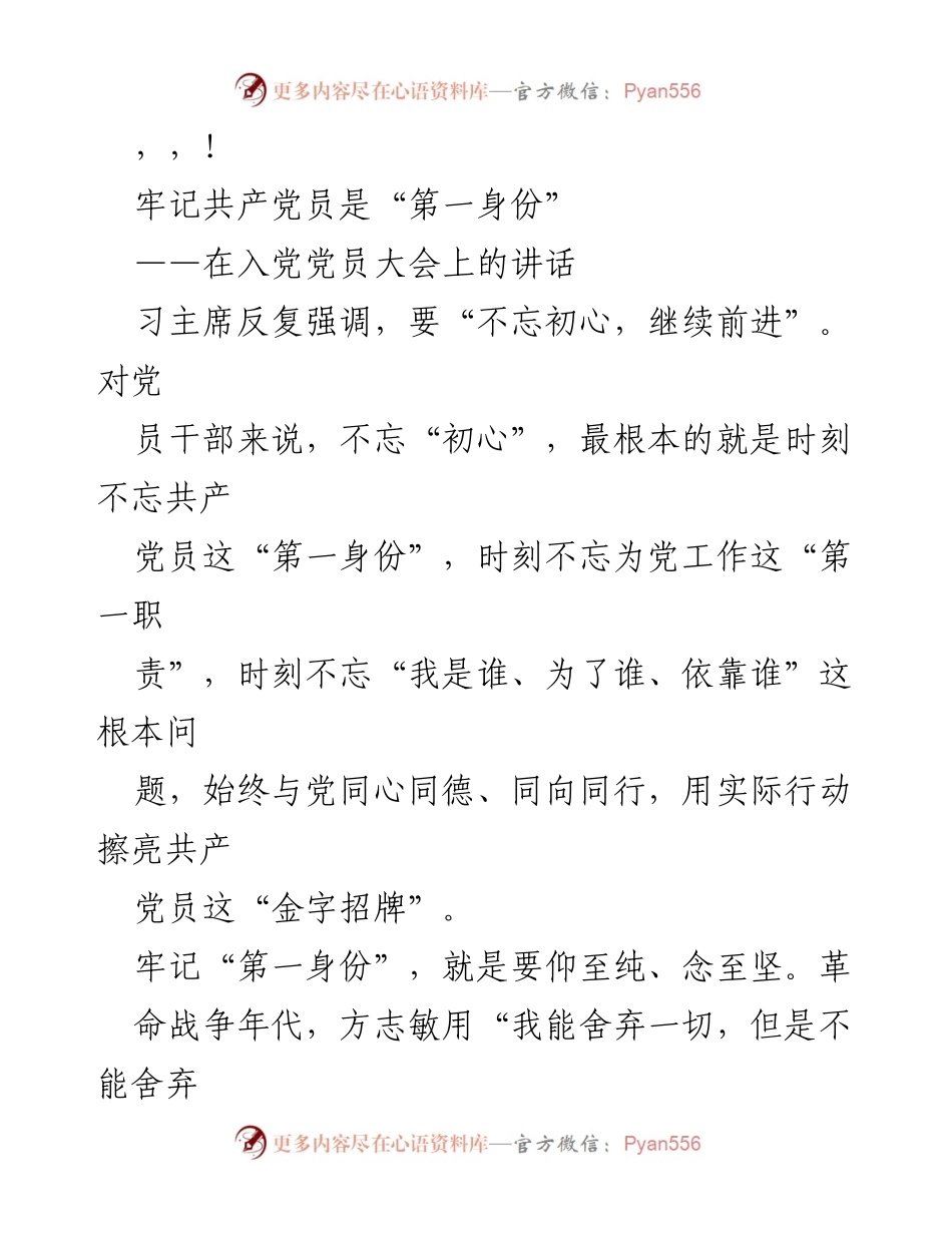 [发言] 牢记共产党员的“第一身份”与责任担当.docx_第1页