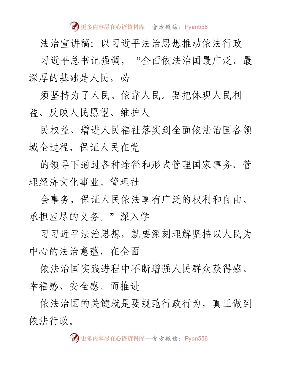 [发言] 法治宣讲 - 推动依法行政：习近平法治思想的实践与落实.docx_第1页