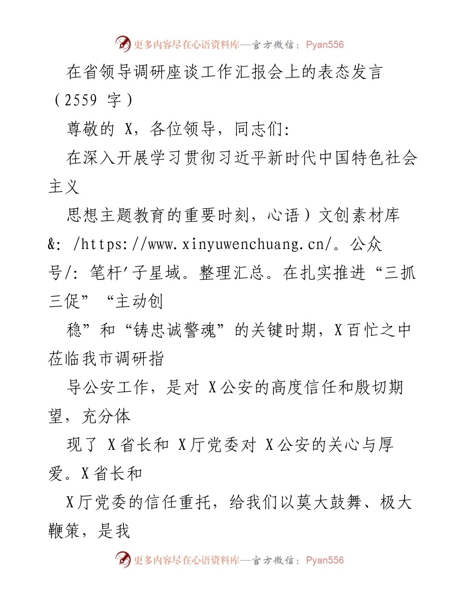 [发言] 省领导调研座谈会 - 加强公安工作，践行人民至上_1.docx_第1页
