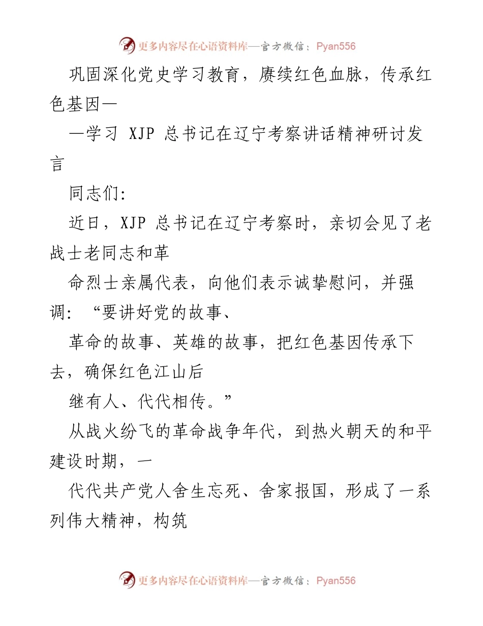 [发言] 研讨会 - 深化党史学习教育，传承红色基因的重要性.docx_第1页
