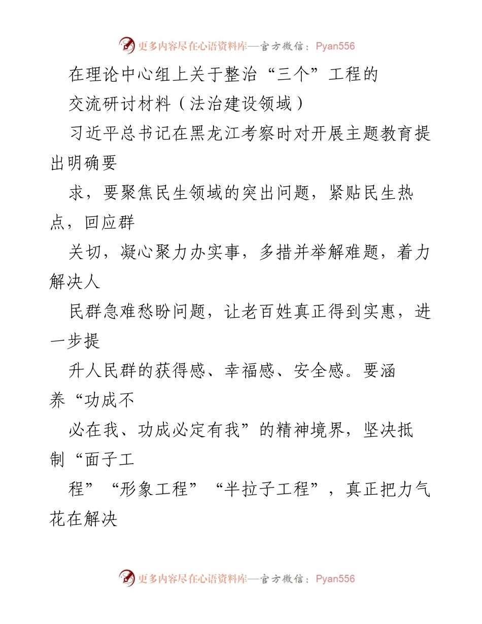 [发言] 理论中心组 - 深化“三个”工程整治，提升民生幸福感与安全感.docx_第1页